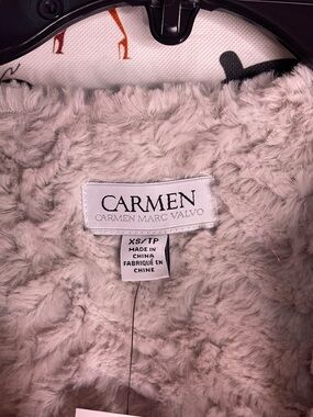 Carmen Marc Valvo Plush Faux Fur Coat in Light Pink